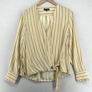 RAG & BONE Top Womens S Silk Striped Long Sleeve Tie Front Wrap Blouse Yellow